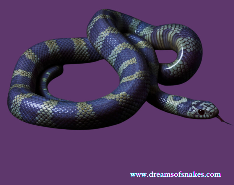  A snake with purple and green stripes against a purple background, symbolizing dreams and their meanings.