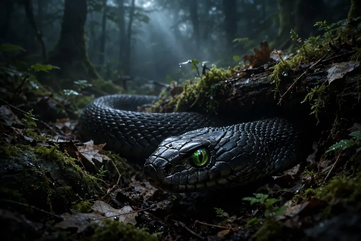 Black snake with green eyes, snake dream symbolism