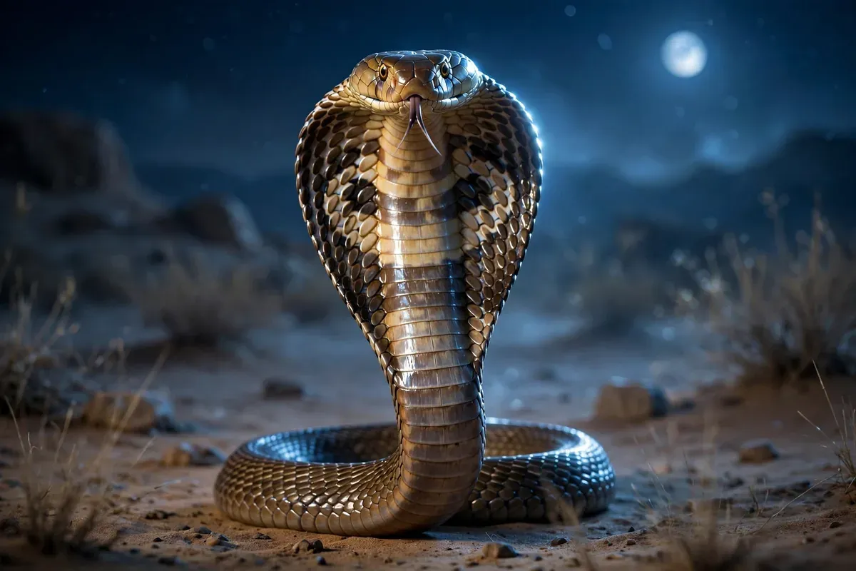 Cobra with expanded hood at night, cobra snake dream meaning