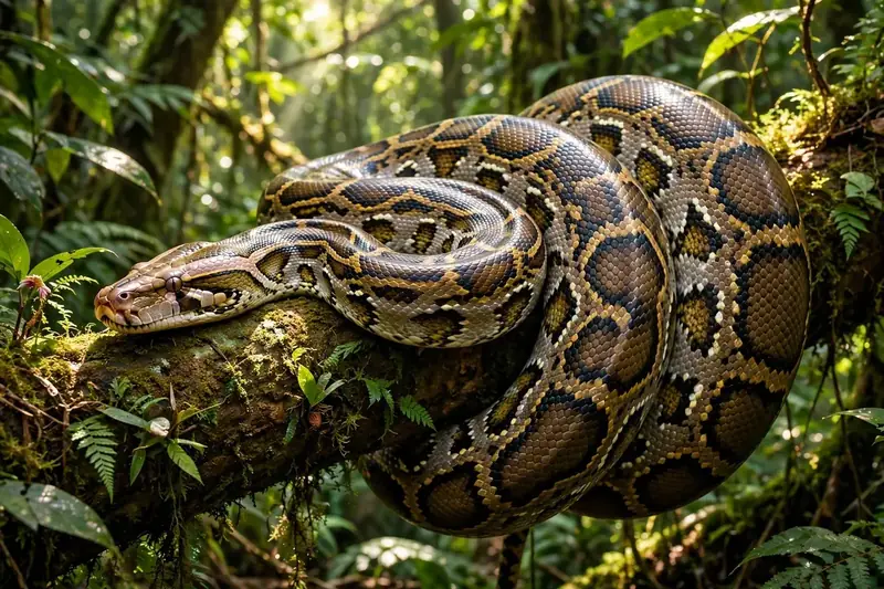 Python coiled on a jungle branch, python snake dream meaning