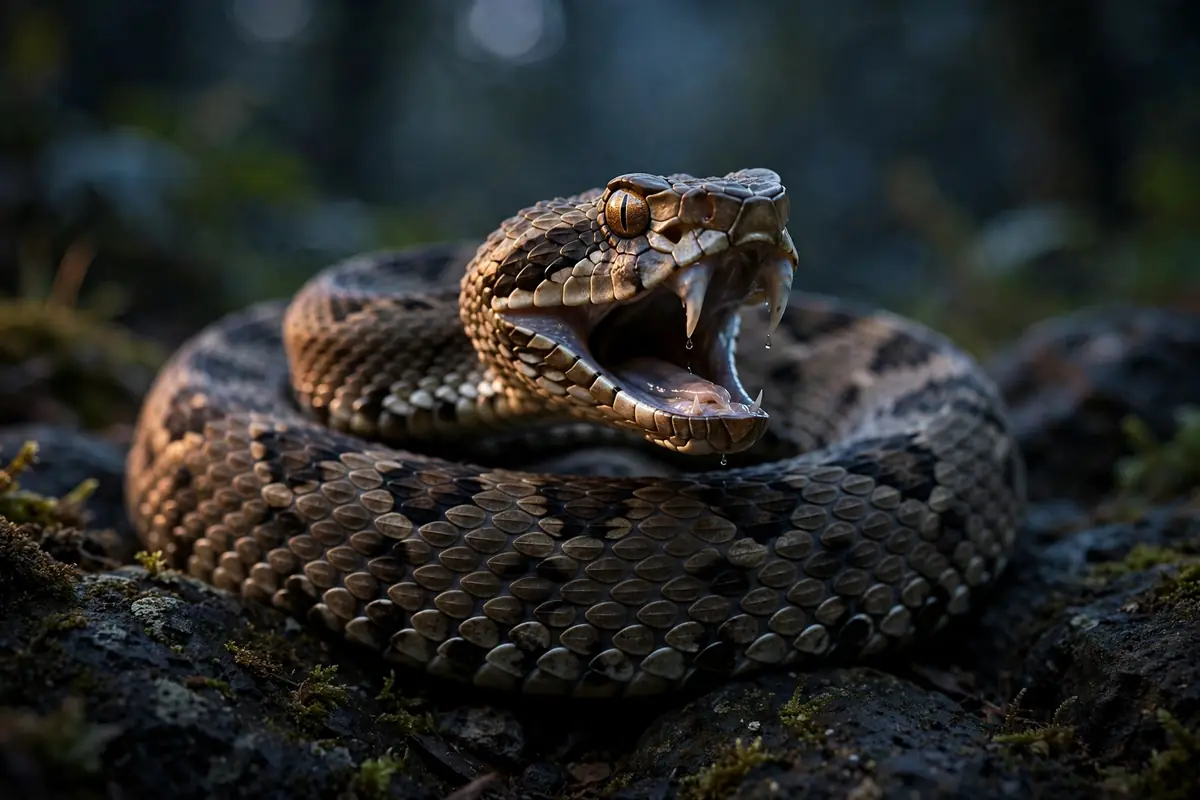 Venomous viper with fangs exposed, venomous snake bite dream meaning